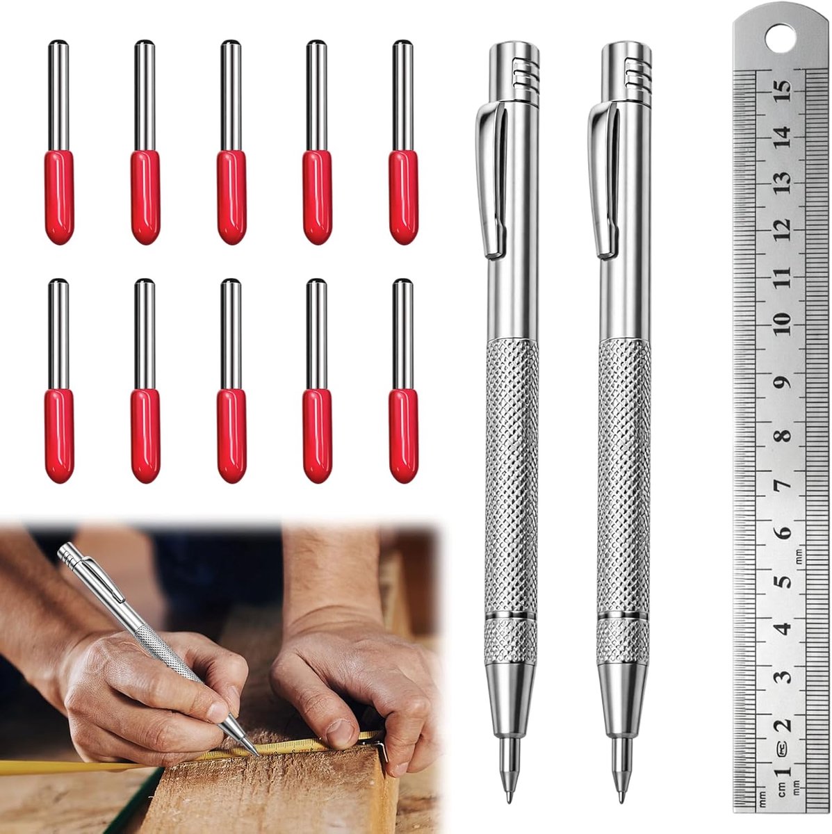 Scheurgereedschapsset 2 stuks - wolfraamcarbide pen - met 10 reservepunten - ideaal voor scheuren en graveren - SnelShoppen