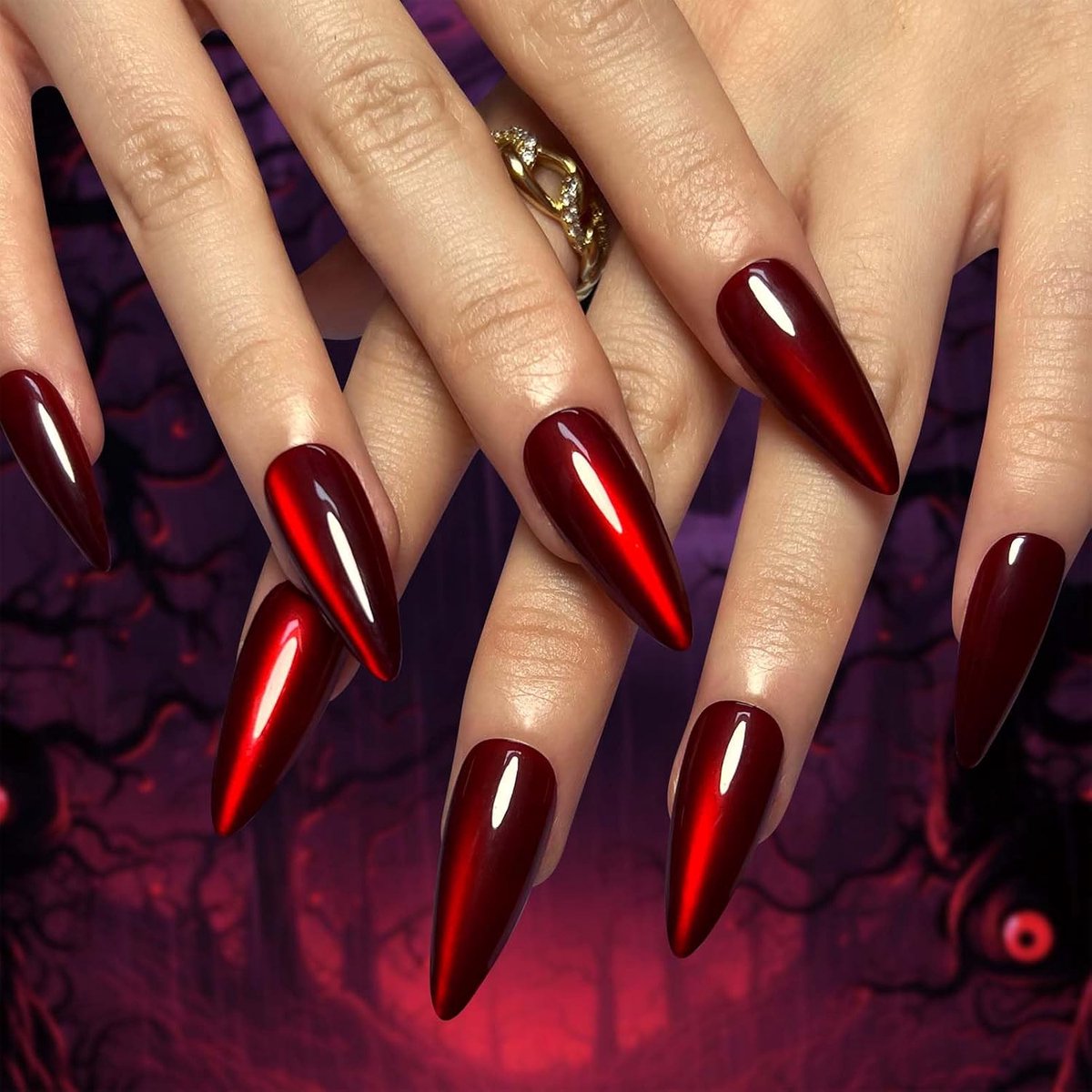 Kunstnagels voor Halloween - Rode Cat Eye - 30 stuks met nagellijm - Herbruikbare nepnagels - SnelShoppen