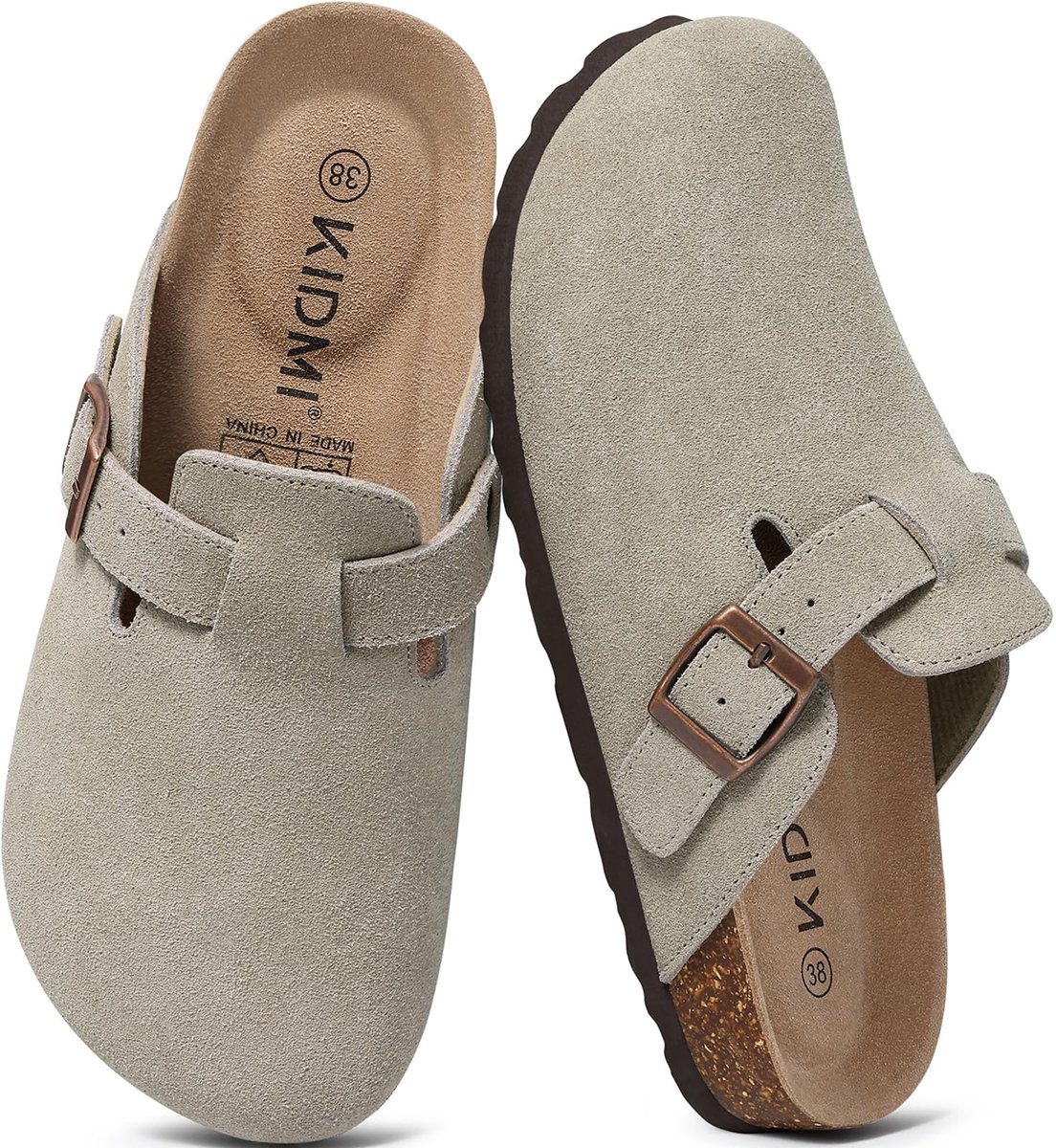 Homaxy - Unisex Clogs - Koe suède- Houten clogs – grijs - 44- Geschikt voor een voetlengte van 27,6 cm