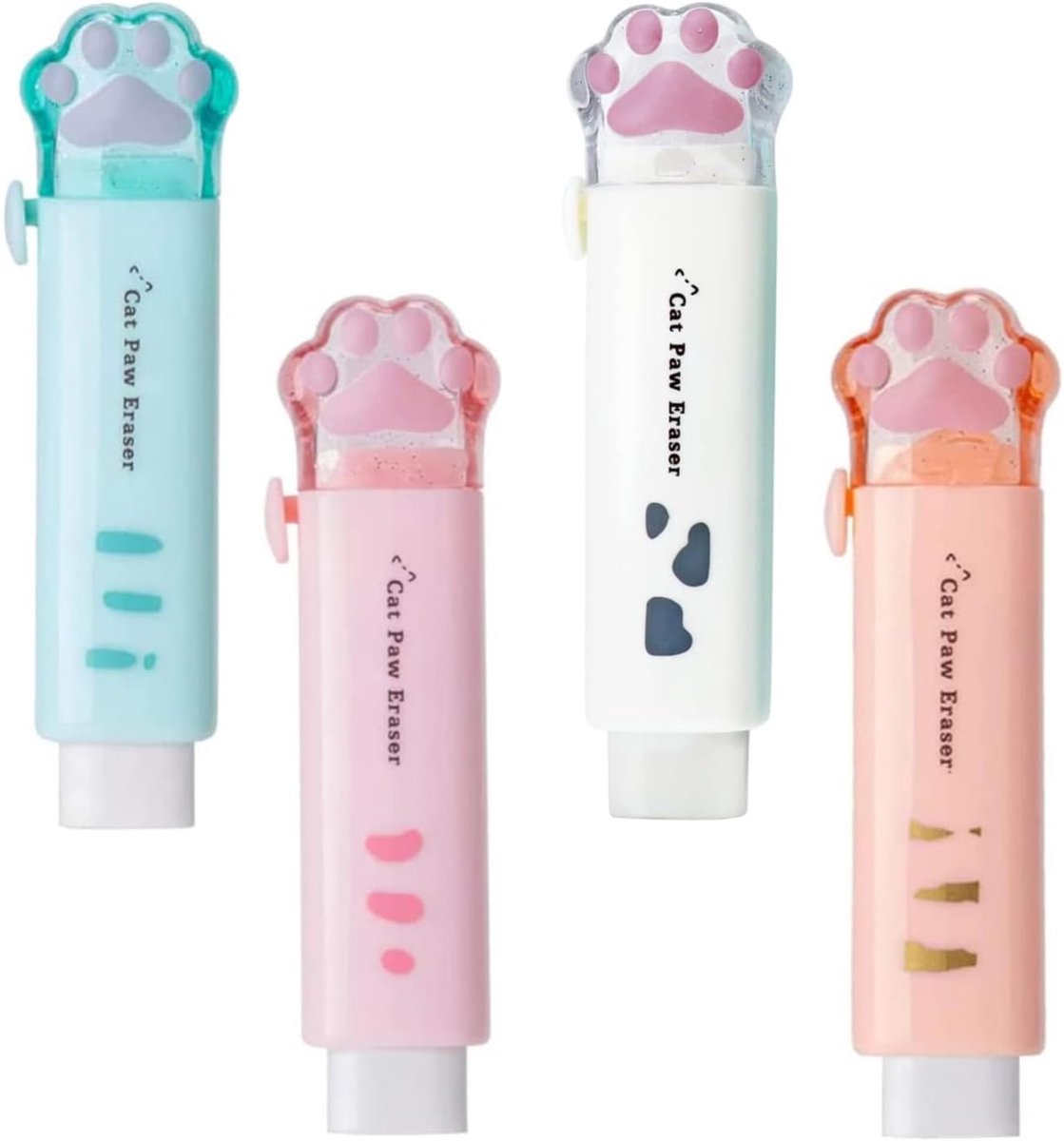 zetbare radertjes 4 stuk - kawaii kattepootjes - zacht en gekleurd - perfect voor school en kantoor - SnelShoppen