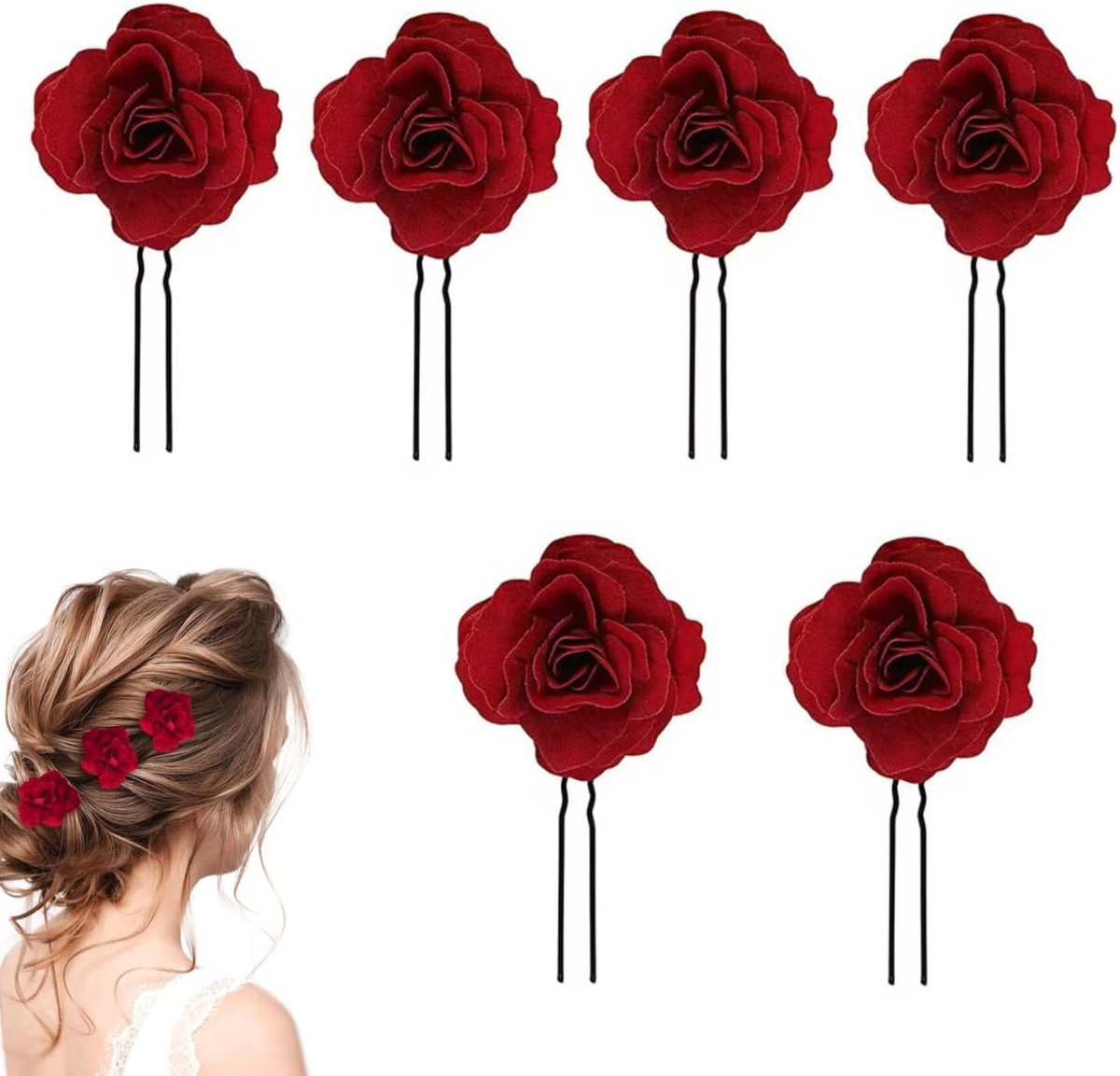 Haarspeldjes 6 stuks - Rozen bloemen - Handgemaakt - Perfect voor bruiloften - SnelShoppen