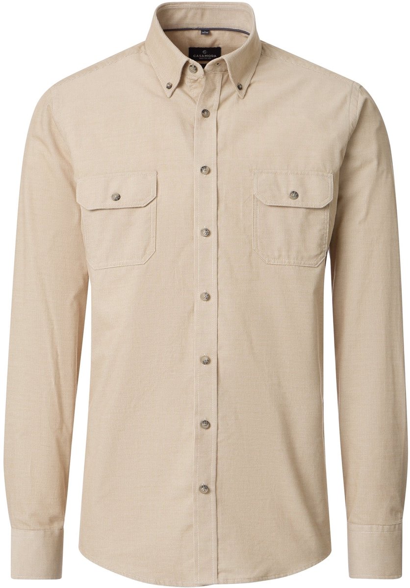 CASA MODA Sport casual fit overhemd - ribfluweel - beige