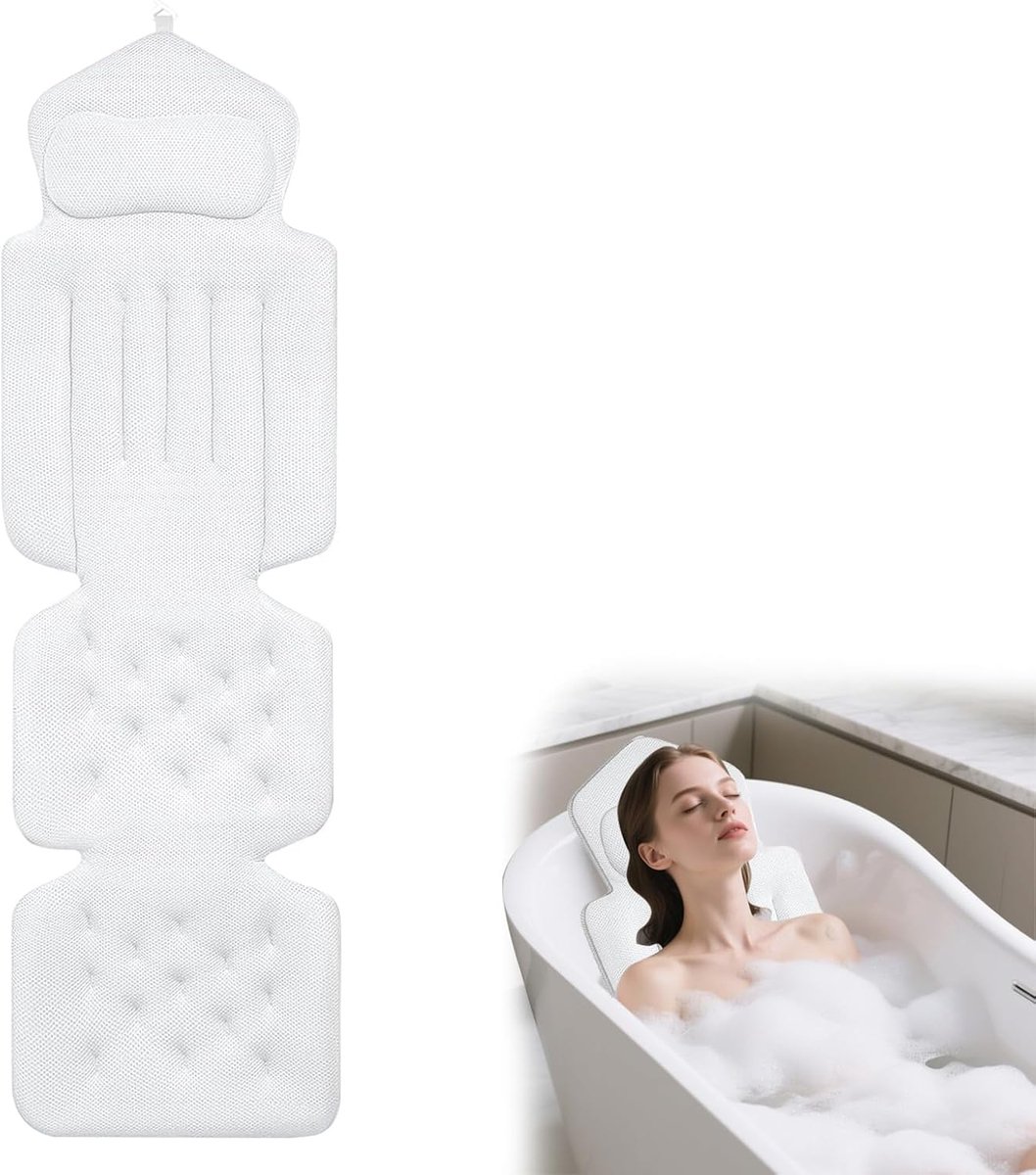 Full body badkussen 134x41cm - luxe badkussen - hoofd-, nek- en schoudersteun - ultieme ontspanning - SnelShoppen