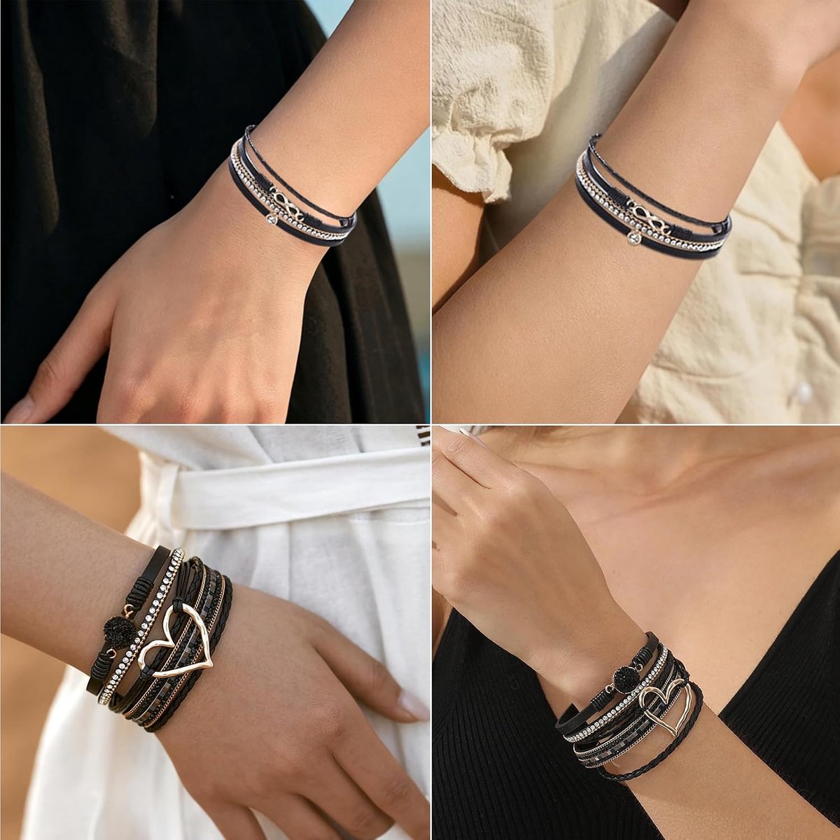 Damesarmbanden boho-stijl - geweven leer - meerlagig - perfect voor feest - SnelShoppen