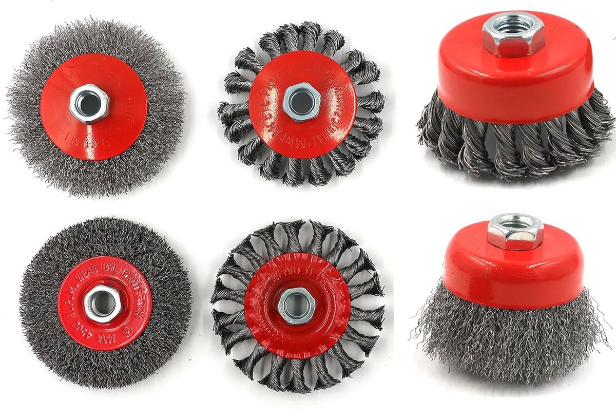Draadborstel set 75 mm en 100 mm - kunststof en koolstofstaaldraad - voor ontroesten en polijsten - SnelShoppen