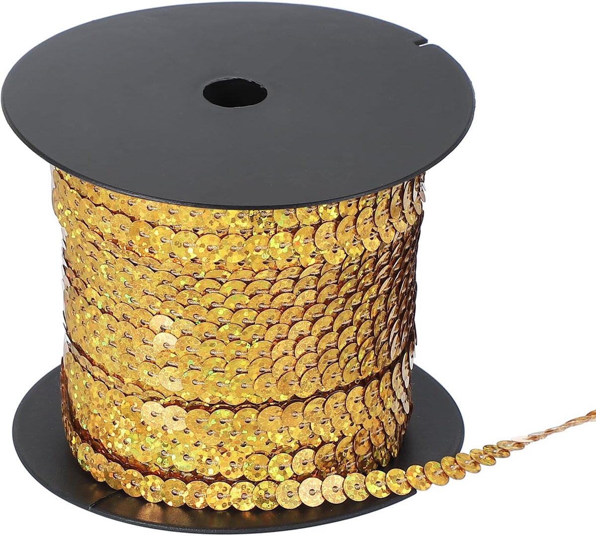 Paillettenlint, plat, 6 mm, paillettenlint, rol met platte pailletten, voor knutselwerk, versieringen, naaien, kostuums, lasergoud