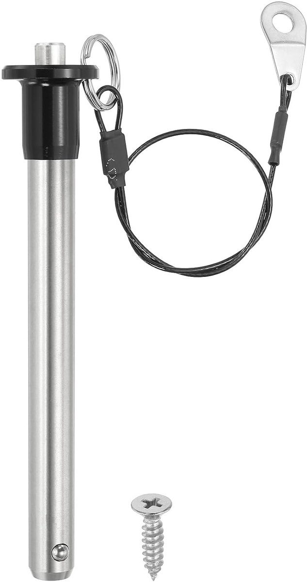 Roestvrij stalen veiligheidspen, kogelvergrendelbouten, 12 mm diameter, 100 mm werklengte, drukknop, snelspanpen, steekbouten met zekering, 25 cm lange kabel en schroeven M5, zilverzwart