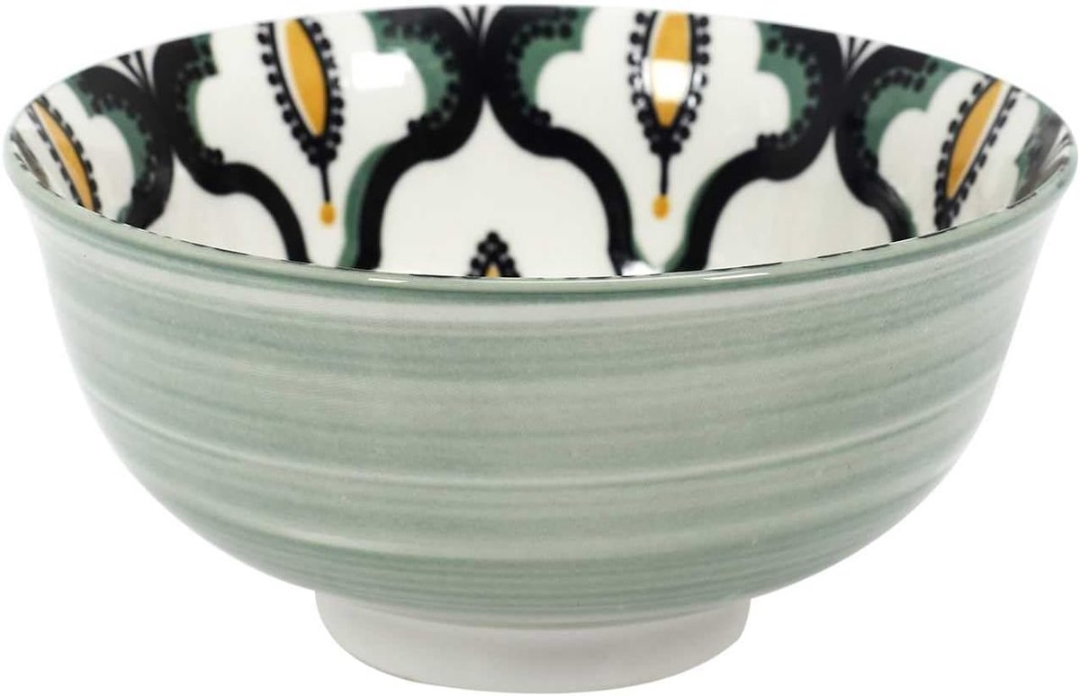 DECO FACTORY, KA5585, Green Mandala Ceramic Bowl, Ideal for Aperitifs and Desserts, Practical and Elegant, Dishwasher Compatible, Dimensions D12 cm, Green Color