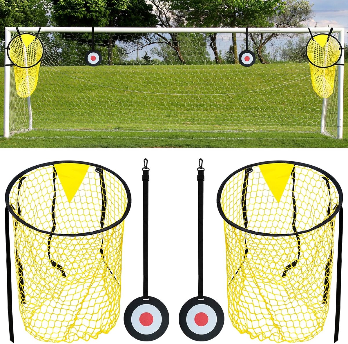 2 stuks voetbalmanden, voetbaldoelen met 2 stuks hangende doelen, voetbalnet met verstelbare riemen, tophoek voetbaldoelnet voor kinderen en volwassenen, schiets, nauwkeurige training