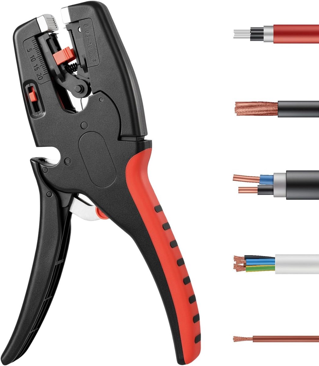 striptang, stripgereedschap met zelfinstelbare bekken, alle gangbare kabels 0,03-10 mm², multifunctionele kabelsnijder, 2-in-1 handgereedschap voor elektronica en auto