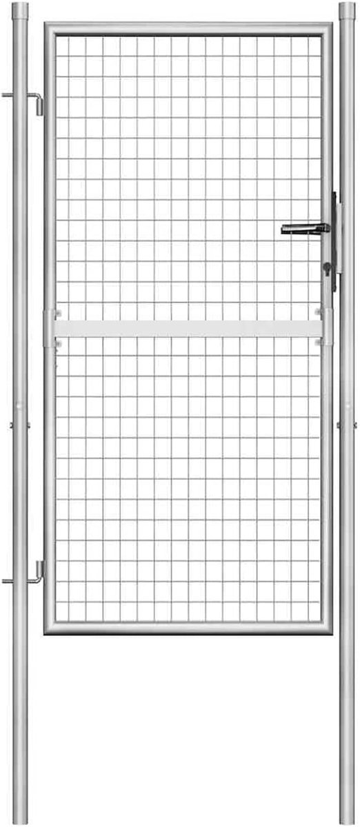 100 x 150 cm, verzinkt staal, zilver, robuust, corrosiebestendig, met scharnieren en slot, voor tuin, binnenplaats, terras