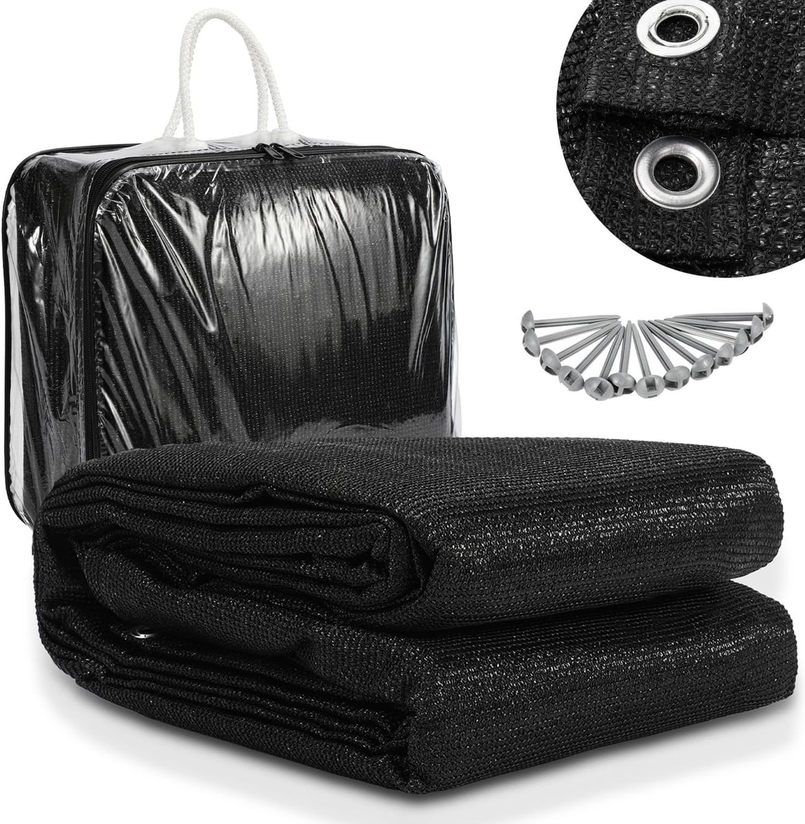 tenttapijt, 200 x 200 cm, HDPE, waterdoorlatend | Weerbestendig weefsel, camping, outdoor, caravan, robuust, antislip, ruimtebesparend op te bergen, 13 haringen, zwart