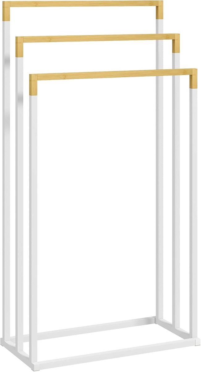 kleankin Handdoekhouder staand met 3 handdoekstangen 45x22,5x86cm wit | Handdoekenstandaard, badhanddoekhouder van staal, voor badkamer, handdoeken, badhanddoeken