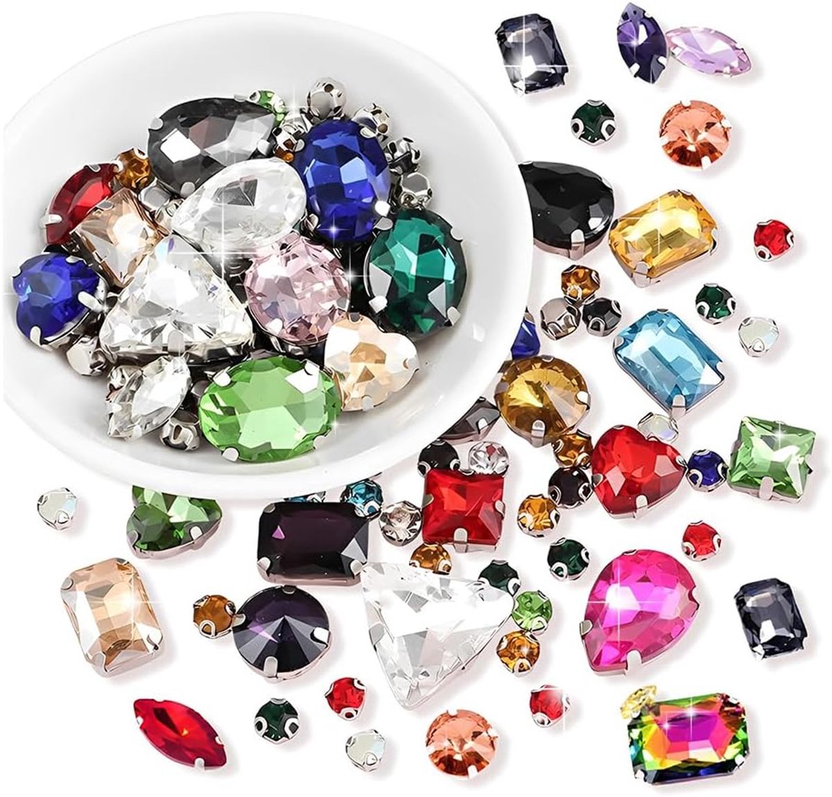 130 stuks strass-steentjes om op te naaien, stoffen stoffen, boord voor kleding, decoratieve kristallen van glas, glitter voor stoffen om te knutselen, decoratie, meerkleurig