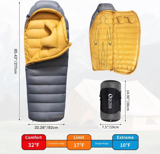 Slaapzak Volwassenen - Outdoor Slaapzak - Kamperen en Hiken - Grafeen Voering - 217 x 82 cm - Grijs — afbeelding 3