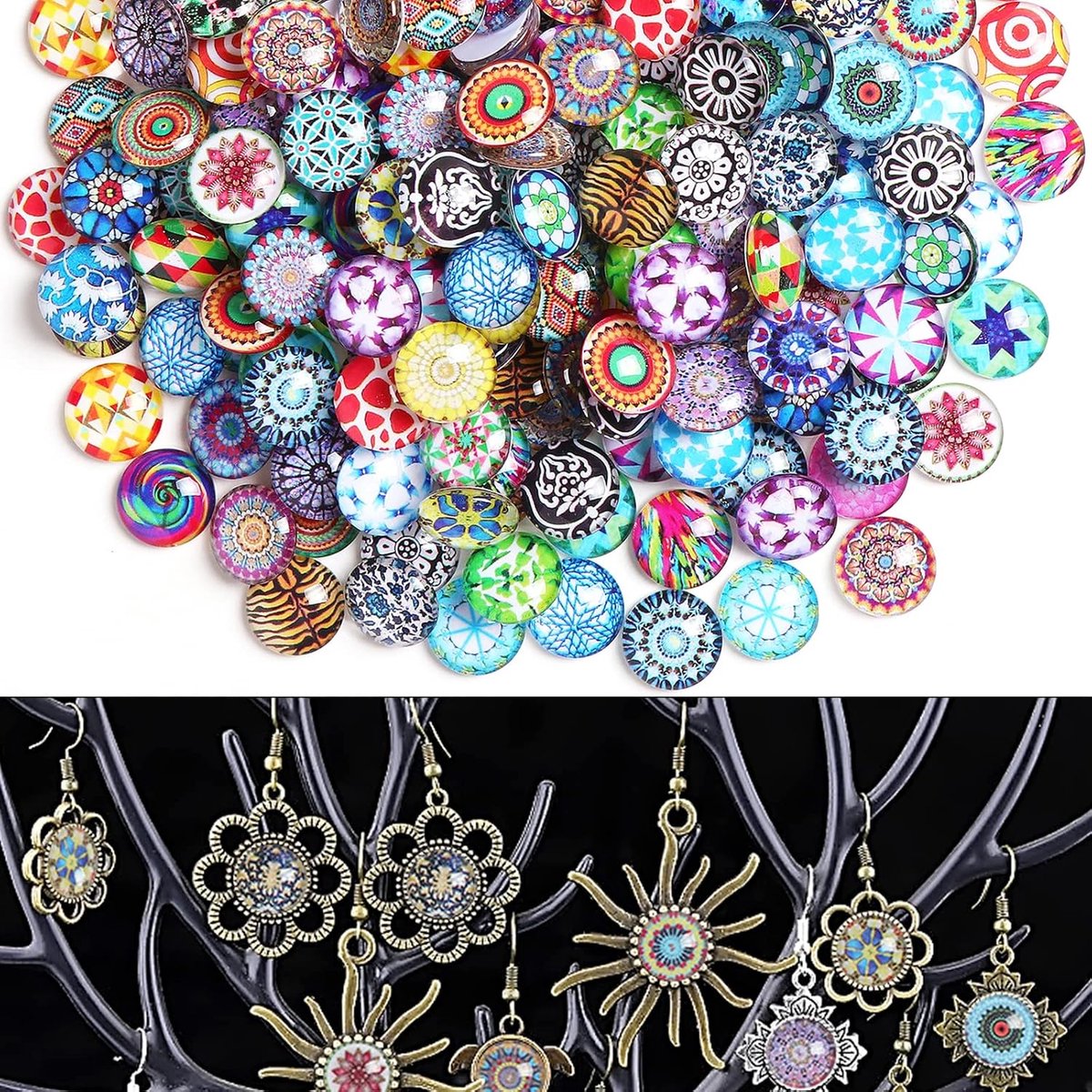 200 stuks decoratieve glazen cabochons granulaat, bedrukte glazen cabochons tegels, 12 mm ronde cabochons granulaat, doe-het-zelf edelstenen voor thuis tuin bruiloft herdenking aquarium