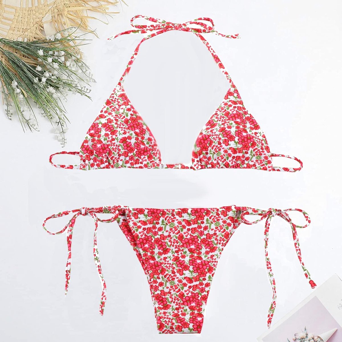 Dames bikiniset tanga bikini badpak push-up met driehoekige cup spaghetti tweedelige badmode