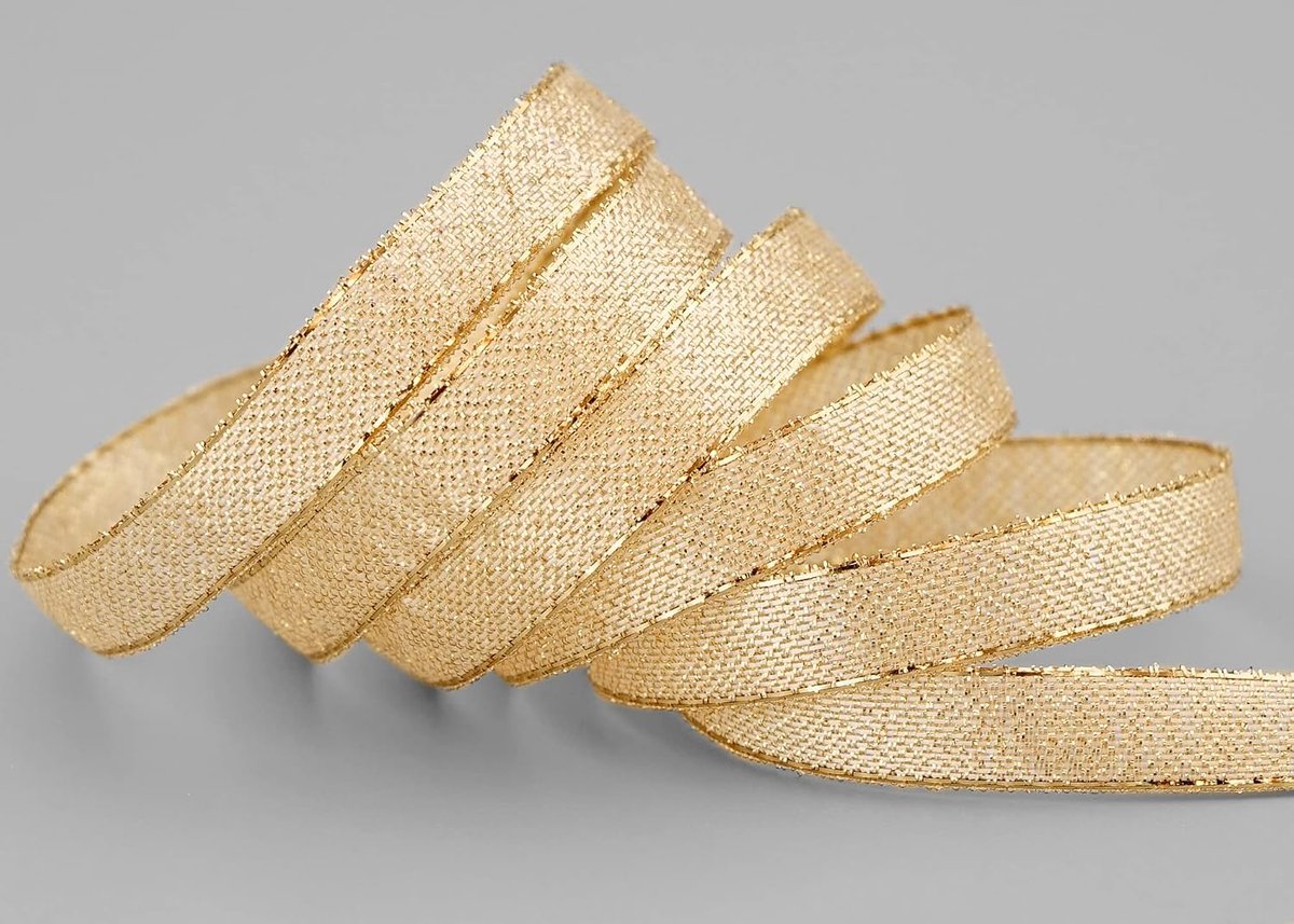 Brokaatband, 20 m x 10 mm, goud, lint met geweven randen, metallic, decoratieband, cadeaulint, glanzend, brokaat, lurex, bruiloft, Kerstmis, knutselen, decoratief lint, Lurexband, kerstlint