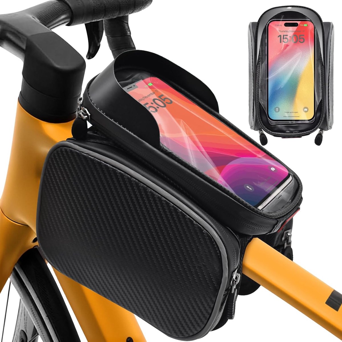 Stuurtas voor fiets, waterdichte fietstas met TPU-touchscreen, mobiele telefoonhoes, bovenbuistas voor smartphones tot 6,8 inch, fietstas frame voor e-bike, MTB, gravelbike, racefiets