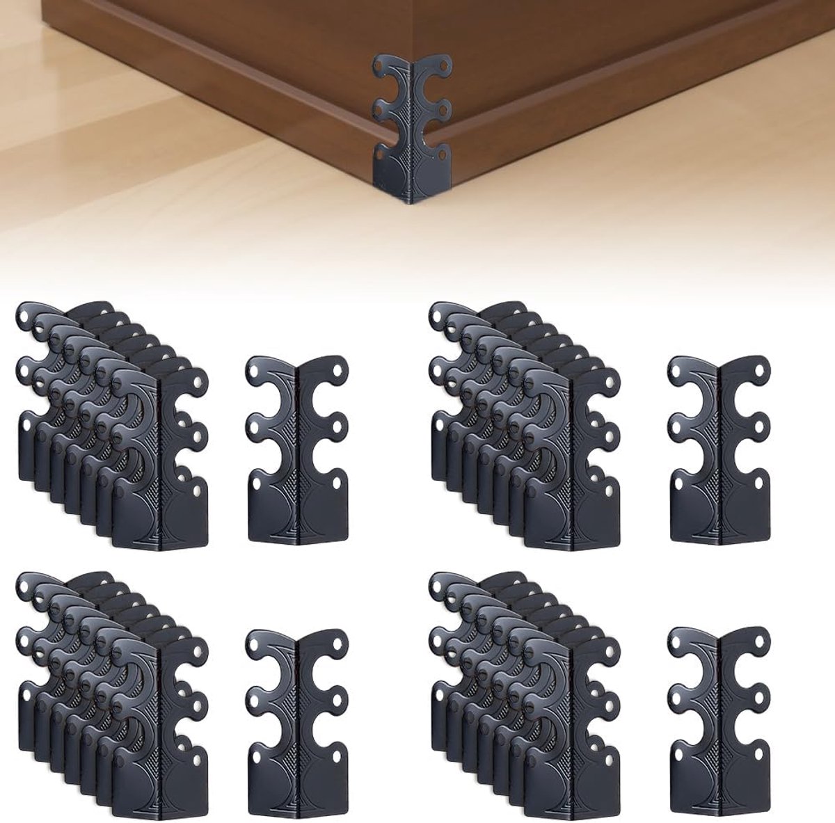32 stuks hoekbeschermers voor plint, 48 x 25,5 x 13 mm, zwarte plint, hoekbeschermers, vintage ijzeren hoekbeschermer, tafelhoekrandafdekking met schroeven voor archiefdozen