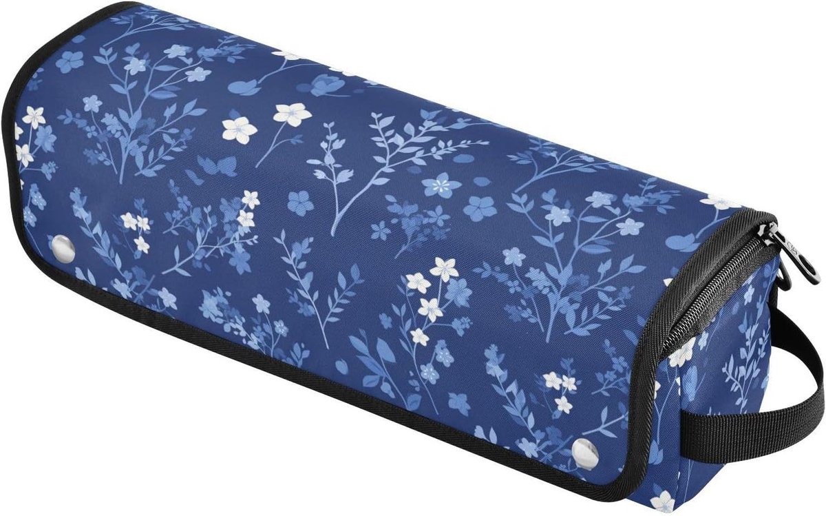 Reistas Haargereedschap - Opbergtas Organizer - Styling Tools - Hittebestendige Mat - 37 cm Lengte - Donkerblauwe Bloemen