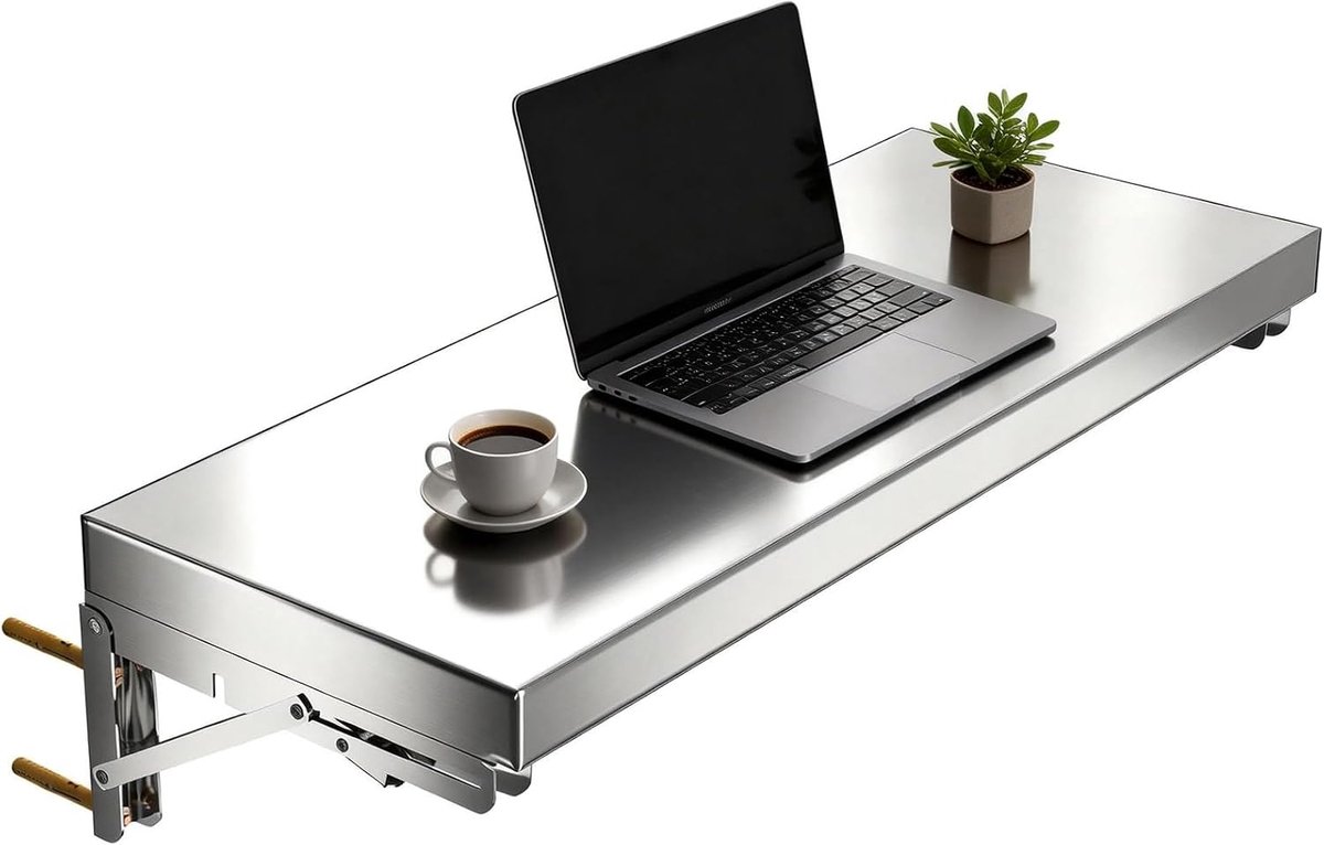 Wandconsole, 50 x 25 cm, klapconsole, wandconsole van 304 roestvrij staal, om vast te schroeven, ruimtebesparend, hoge draagkracht tot 40 kg, voor keuken, werkplaats en huishouden