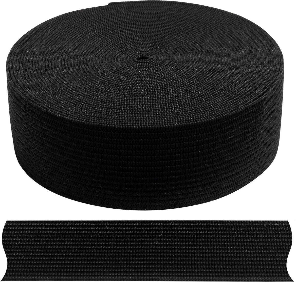 - C67537 - plat gevlochten elastiek 5 meter - breedte 25 mm - polyester + latex - kleur zwart