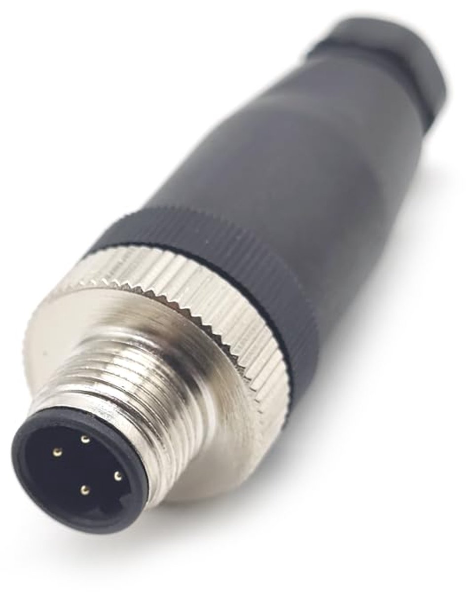 4-polige mannelijke aansluiting, 4-polige ronde stekker, veldmontage, IP67, waterdicht, D-gecodeerd, rechte schroefverbinding, onafgeschermd, voor industriële automatisering, 250 V, 4 A