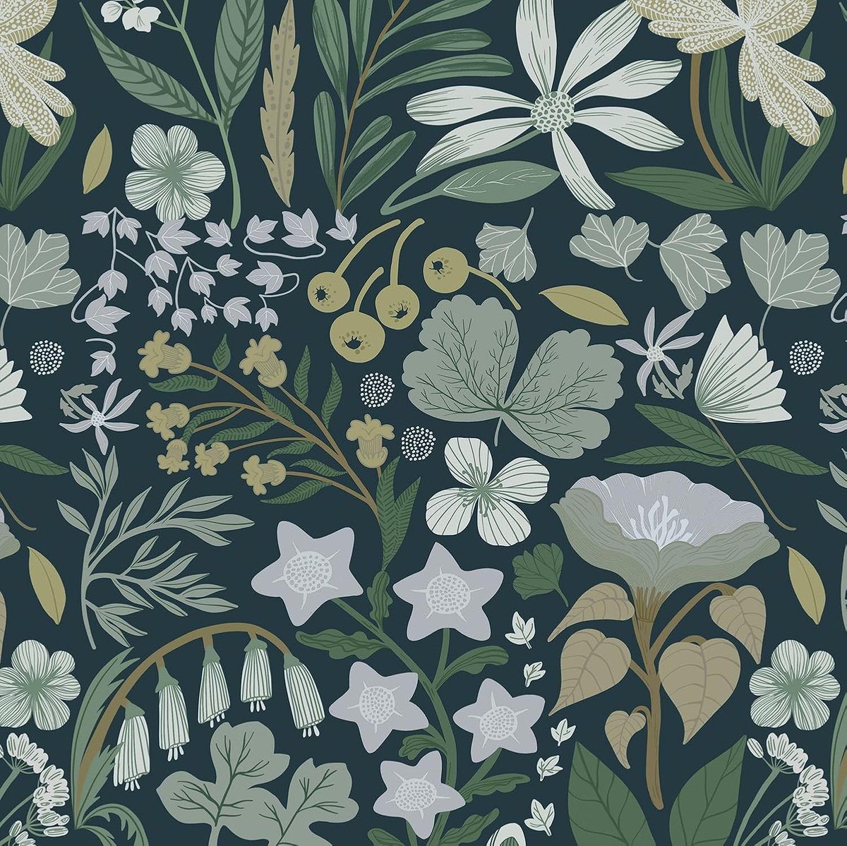 Behang, bloemen, 41 cm x 10 m, groen, bloemenbehang, bladeren en bloemen, zelfklevend behang, vintage plakfolie, vinyl meubelfolie, zelfklevend, voor muur meubels, decoratieve