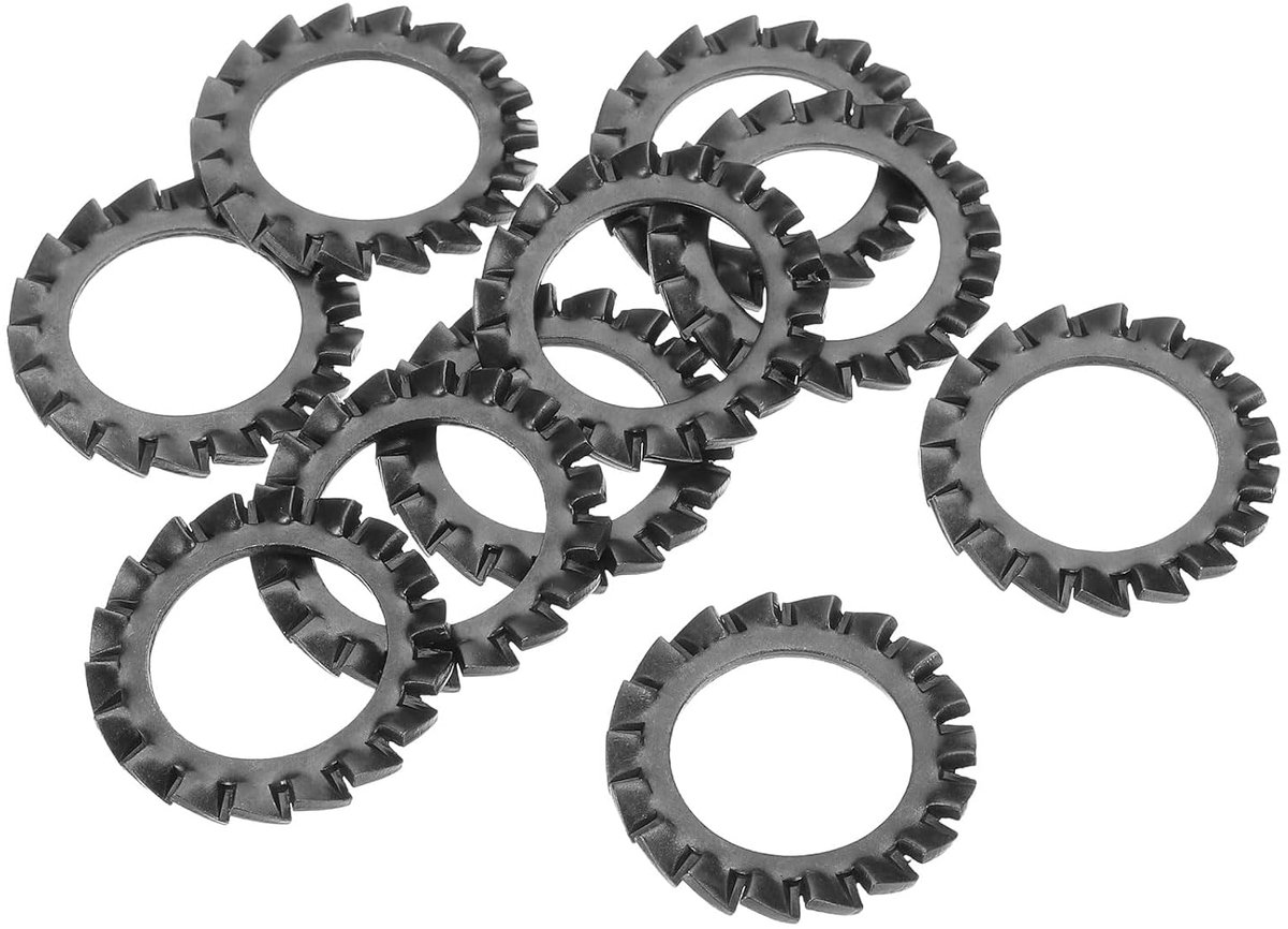 10 stuks externe tandvergrendelingsschijven, M18 tandvergrendelingsschijven van koolstofstaal voor bouten, schroeven, mechanische uitrustingsbevestigingen, zwart