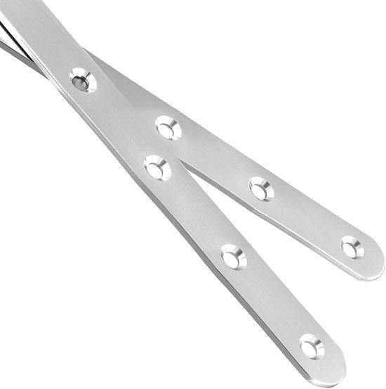 16 stuks platte connectoren van roestvrij staal, 293 x 19 mm zilveren geperforeerde platen met 128 stuks M4-schroeven, 5 mm gatdiameter houten connector metaal voor meubels, houten — afbeelding 5