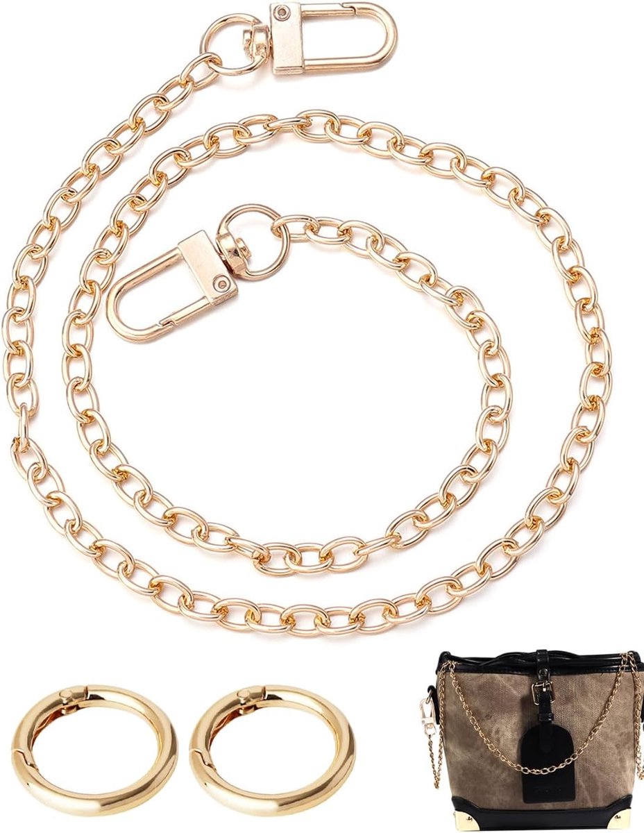 Goud, 80 cm, met 2 karabijnhaken, universele metalen reserveketting voor handtassen en schoudertassen, schouderriem voor afwerking en reparatie