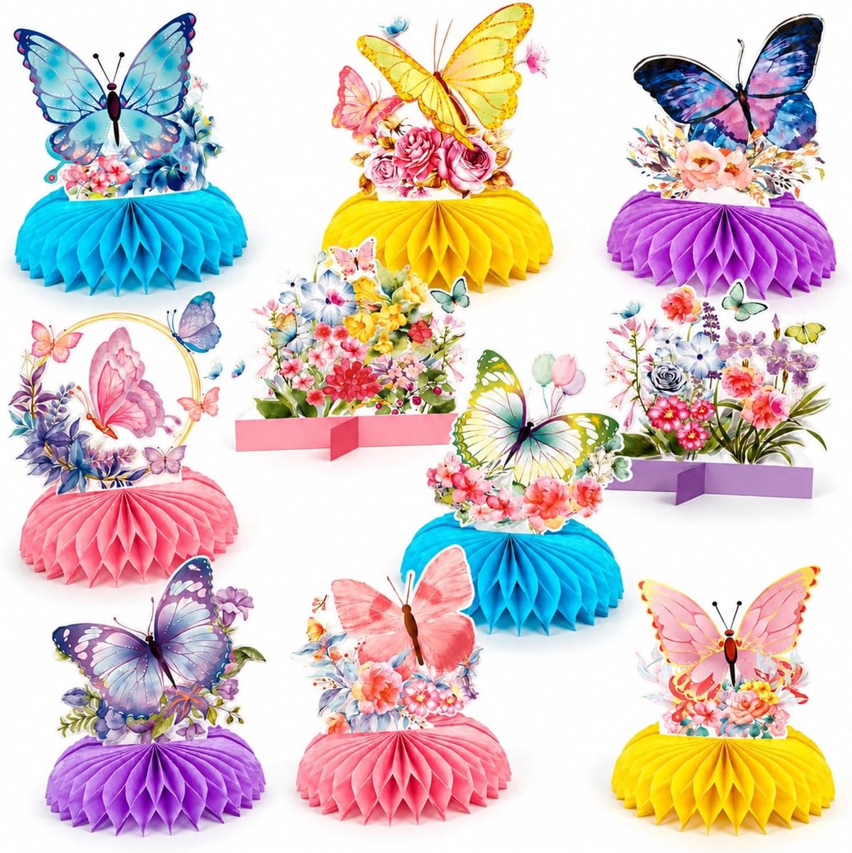 10 stuks vlinderdecoratie, honingraat tafeldecoratie verjaardag kleurrijk, vlinder verjaardag decoratie voor meisjes, lente kinderfeestje babyshower