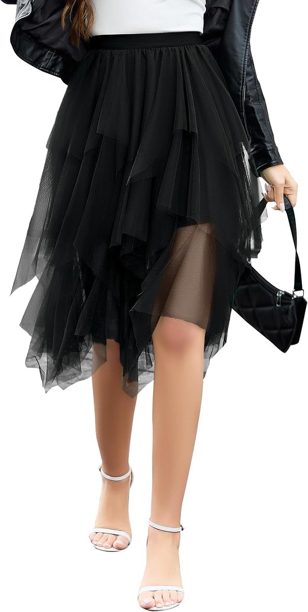 Dames tule rok meerlaags mesh dames plooirok stijlvol hoog getailleerde rok onregelmatige A-lijn Prom Party Tutu rok zomerrok S-XXL