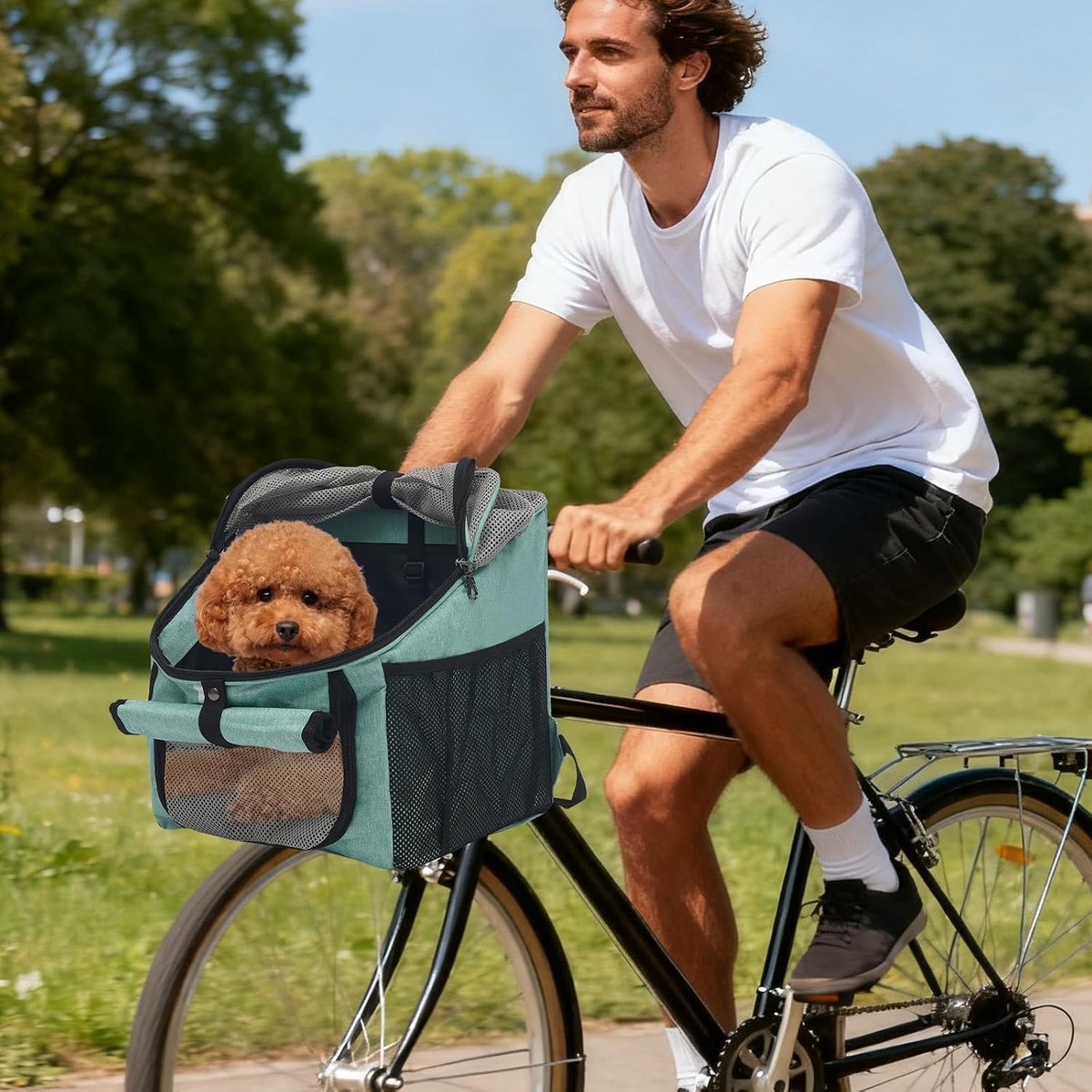 hondenmand voor fiets, vooraan tot 7,5 kg, opvouwbare ademende hondenfietsmand, huisdierreistas voor katten en honden, blauw