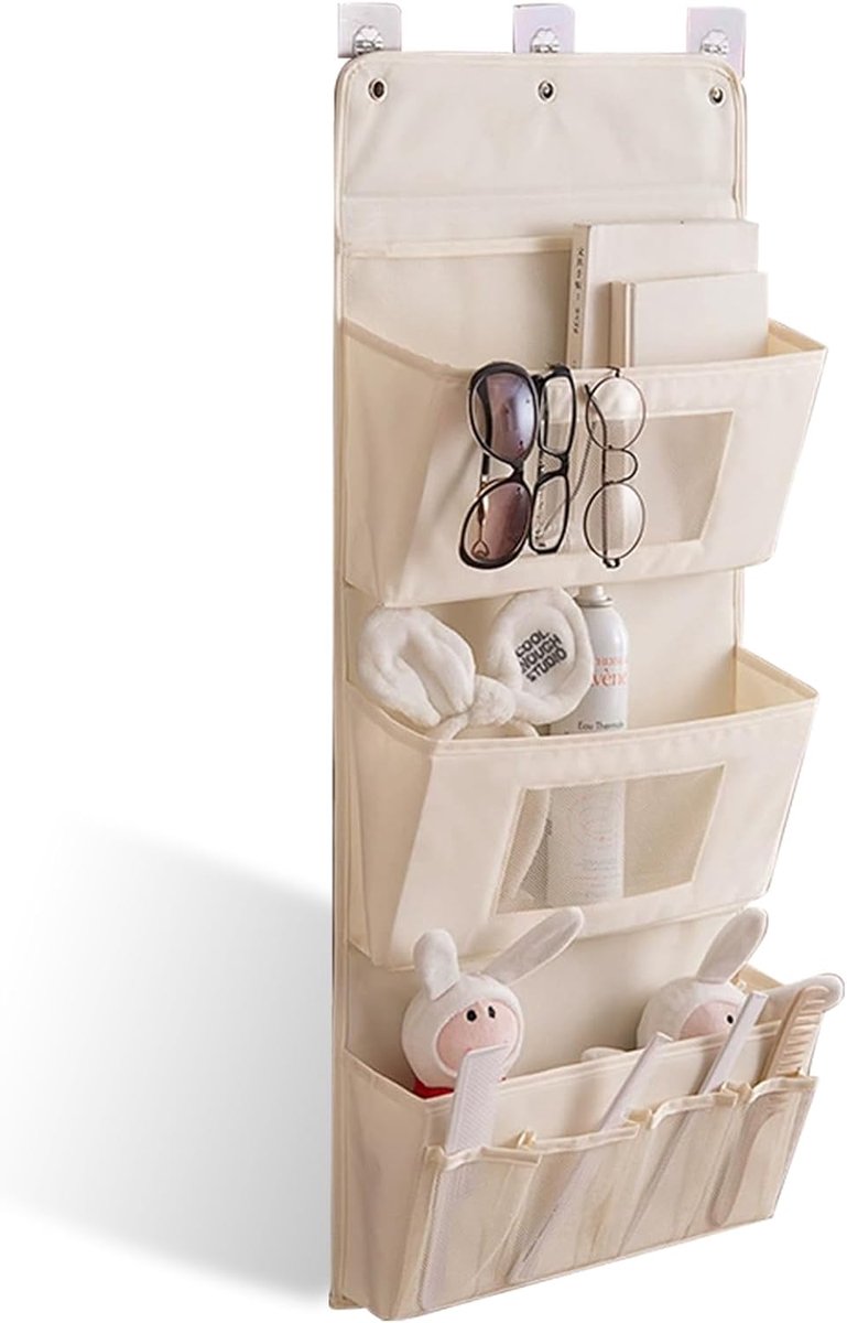 Hangorganizer 3-laags opvouwbare wandorganizer van Oxford-stof met 3 haken (crèmewit)