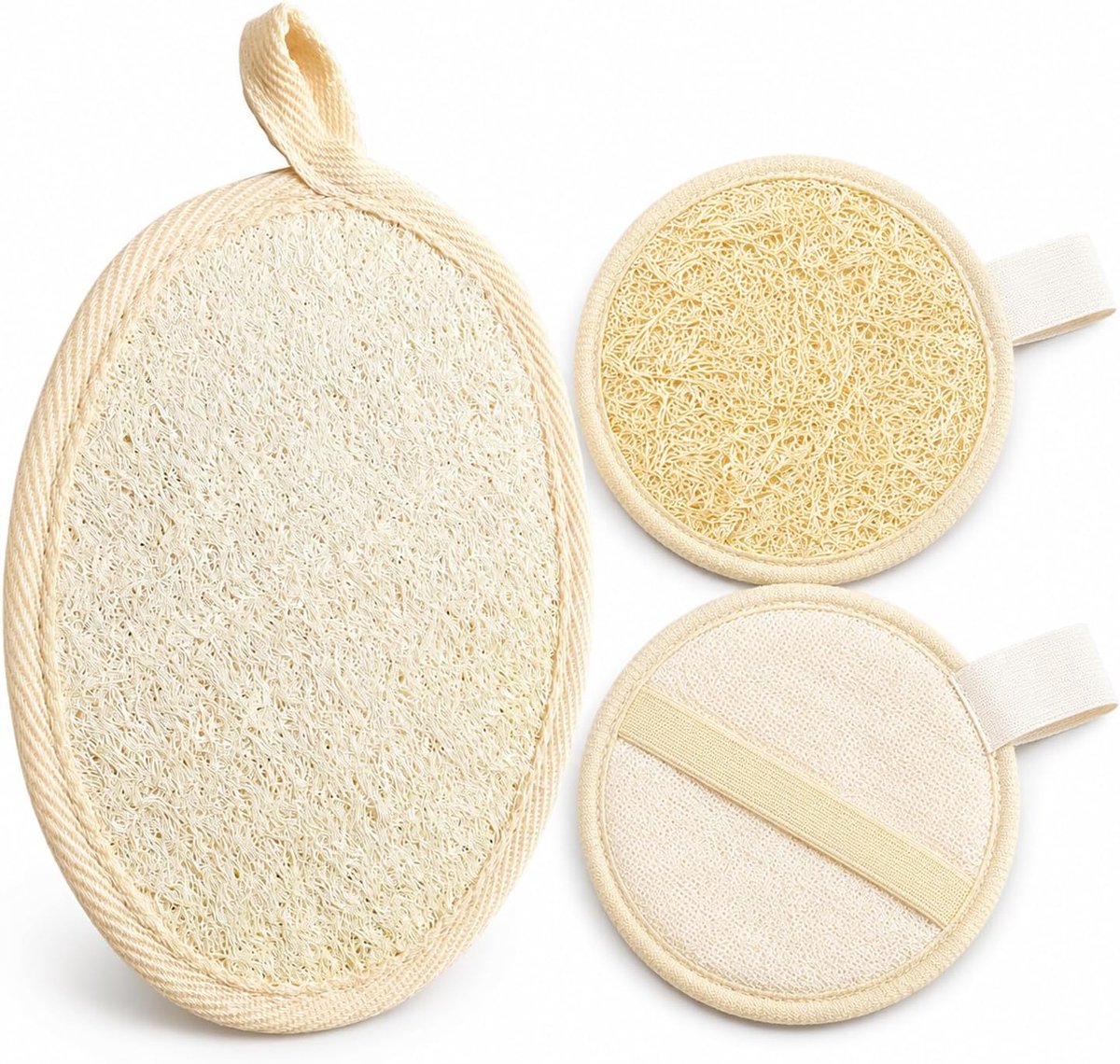 Loofa-set voor gezicht en badhanddoek, vezeldoek, loofa-gezichtsschijf, peeling-spons, natuurlijke badhanddoek, cadeau, decoratie in dagelijkse stijl, gezichtsreiniging, luffa-douchespons