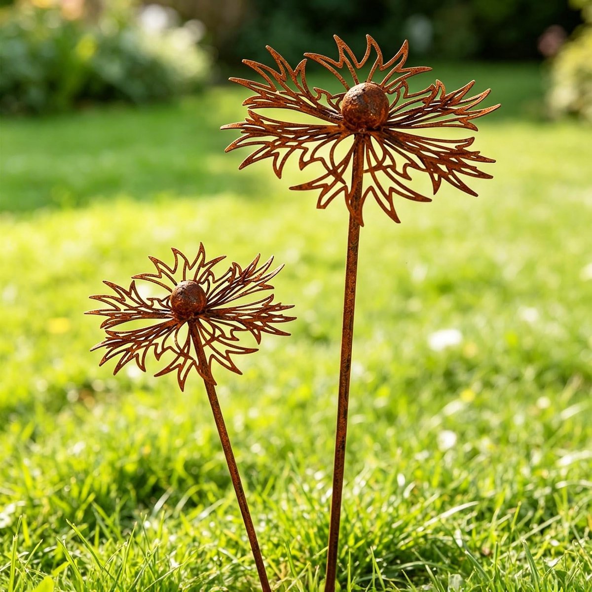 Tuindecoratieset, 2-delige tuindecoratie, roest, madeliefje, roestdecoratie voor tuin, metalen tuinsteker voor potten voor lentedecoratie, zomer, herfst, balkon, terras, bloembed