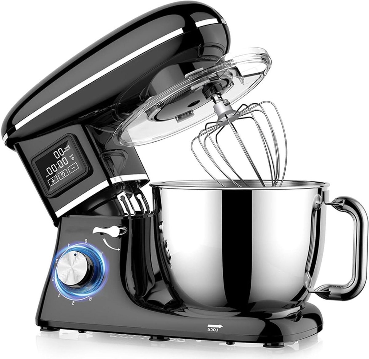 Tafelmixer - Keukenmachine Chef - Grote hoeveelheden mixen - 1500W Koperen Motor - 6.2L Kom - Zwart