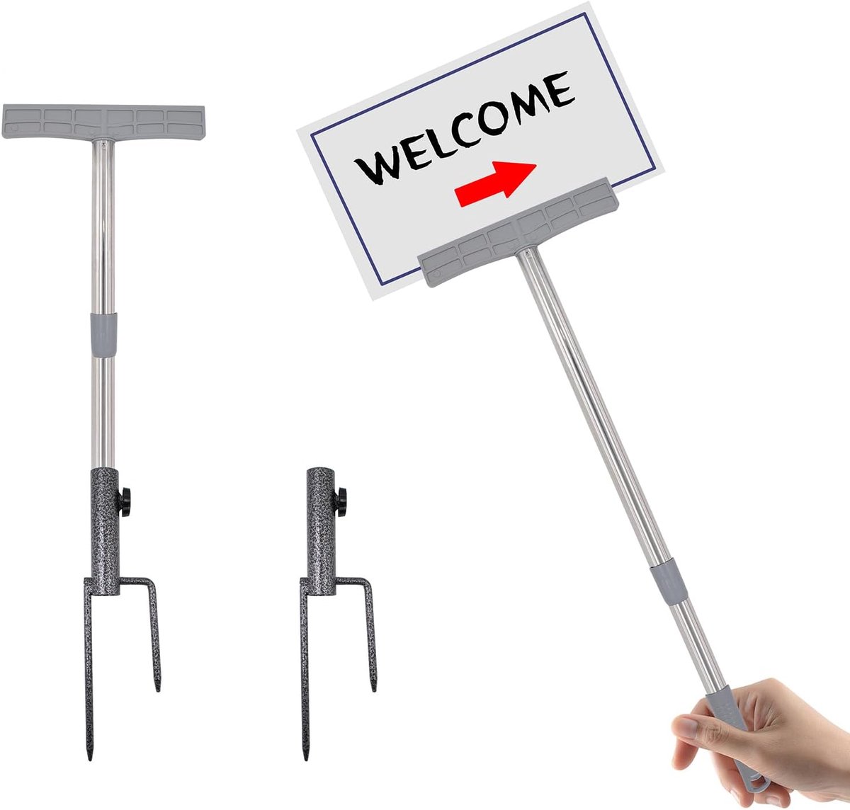 2 stuks tekenpalen voor borden, 52-78 cm, telescopische tekenstandaard met metalen paal, tuinschildpaal, roestbescherming, tekenpalen, pak voor tuin, binnenplaats, gazon