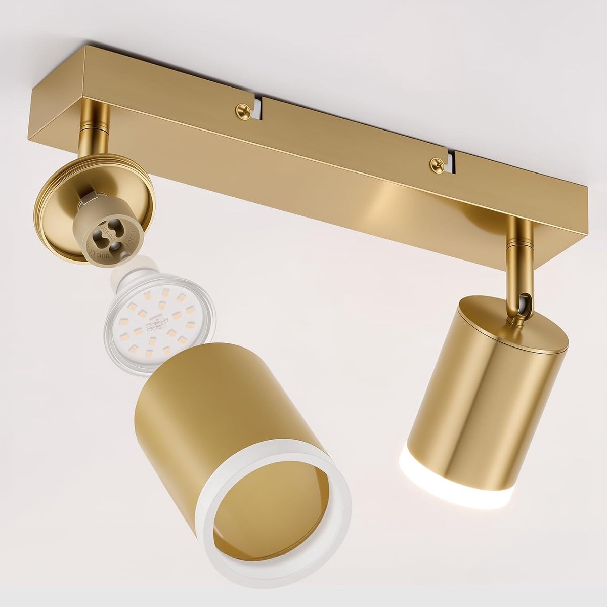 2-Lichts LED Plafondlamp Goud, 350° Verstelbare Spotlamp, GU10 Binnenlamp Voor Keuken Gang Woonkamer, Lamp Niet Meegeleverd