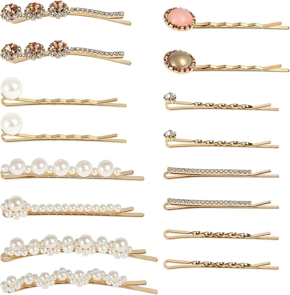 16 St Gouden Haar Bobby Pins Clips Speldjes, Elegante Strass & Parel Decoratieve Haarklemmen, Leuke Chique Haar Accessoires Voor Vrouwen Meisjes Bruiloft Feest