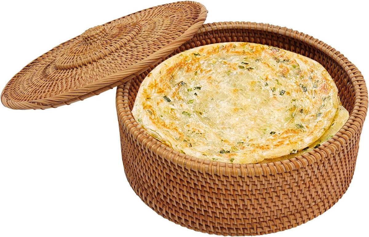 rotan opbergmand met deksel, 30 cm, plankmanden, natuurlijke broodmand, gevlochten fruitmand, eiermand, tortilla warmer voor keuken en huishouden, houdt gerechten warm