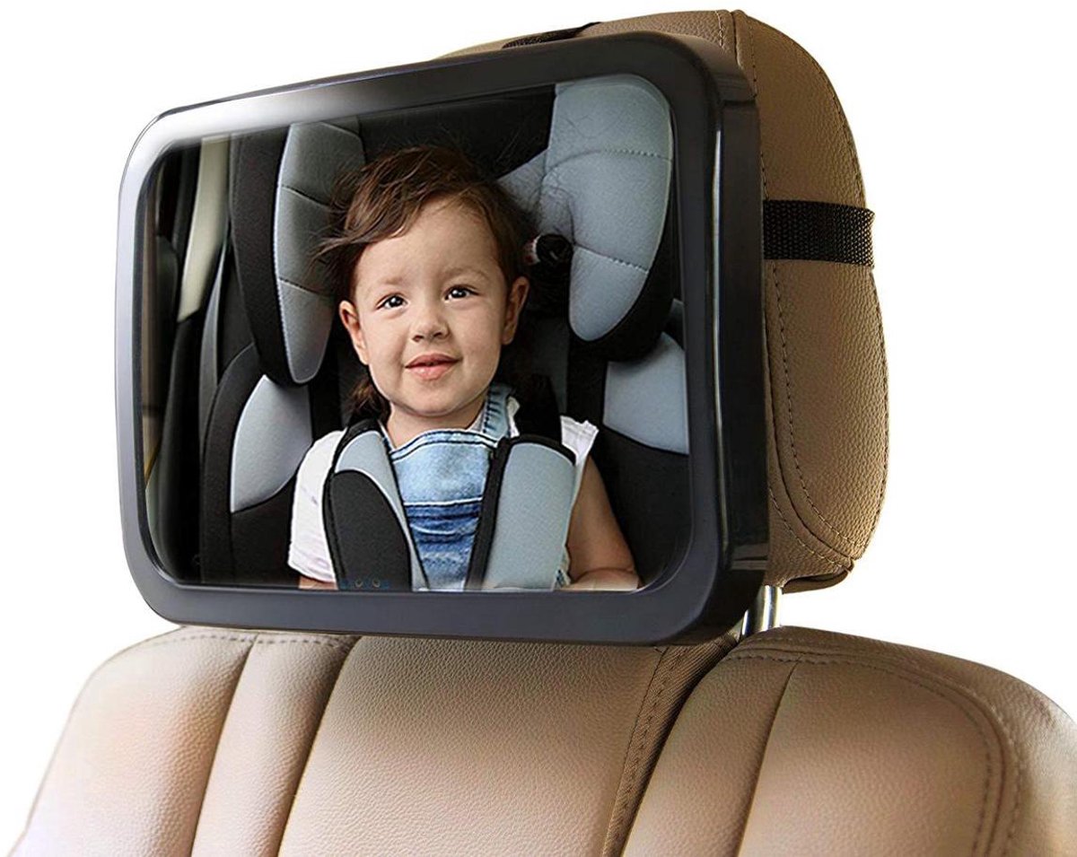 Autospiegel baby - verstelbare spiegel hoofdsteun achterbank - veiligheidsspiegel - baby en kids - 19 x 30cm - 360 graden draaibaar - zwart