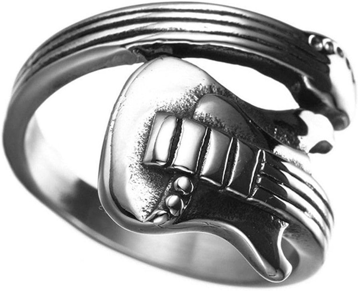 Heren RVS Punk Rock Wrap Rond Gitaar Muziek Ring Goud Zilver Zwart