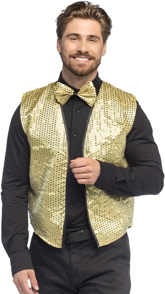 - Glanzende Pailletten Accessoires | Gilet en vlinderdas, set voor festival, carnaval, vrijgezellenfeest en themafeest
