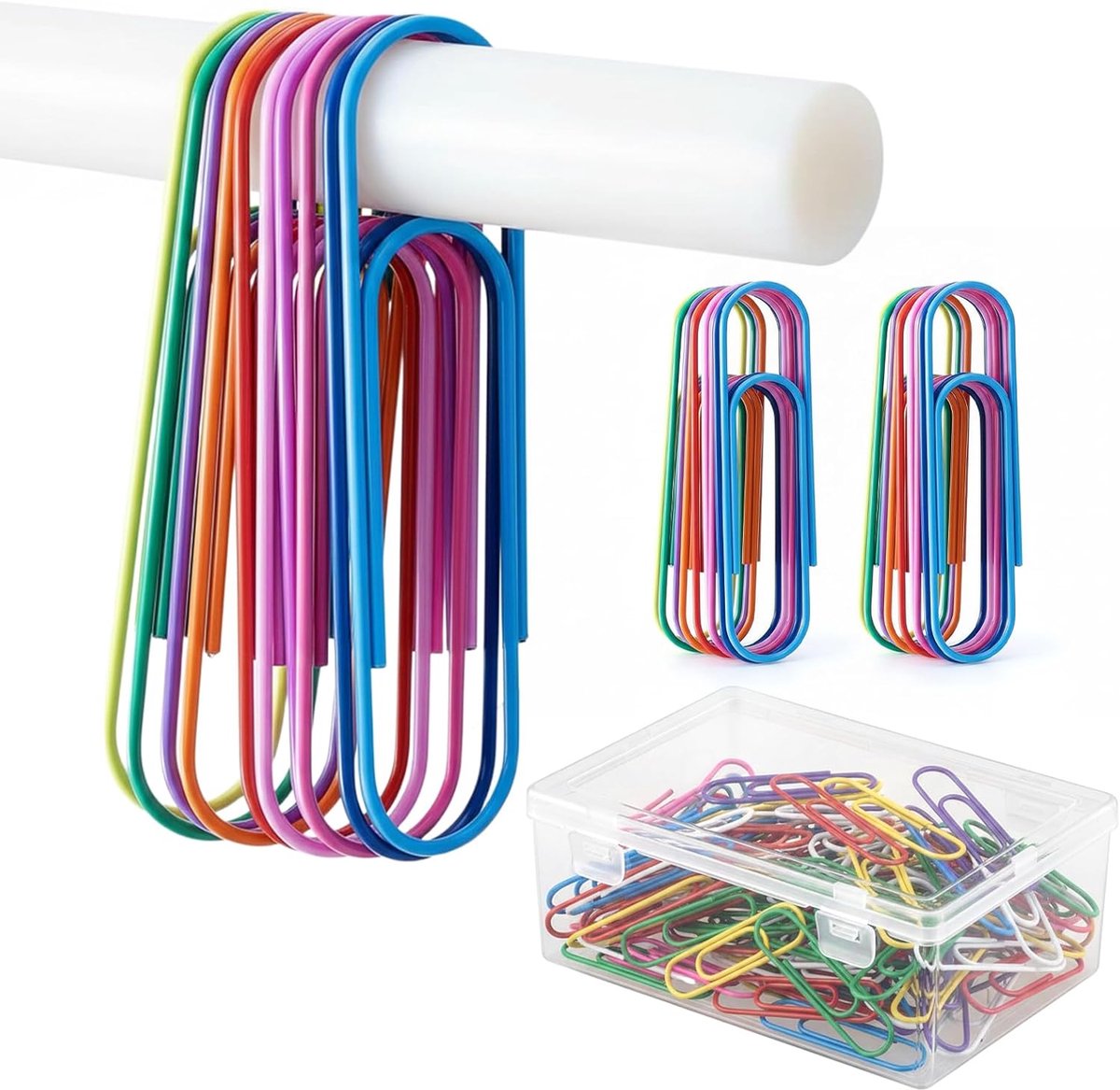 Clips, groot, 50 stuks, heldere jumbo paperclips met opbergdoos, voor documenten, papieren, schoolkantoorbenodigdheden