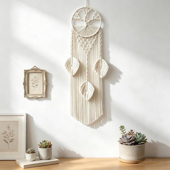 dromenvanger, wandbehang, levensboom, dromenvanger, macramé, wandopknoping voor bruiloften, slaapkamer, woonkamer en entree — afbeelding 2