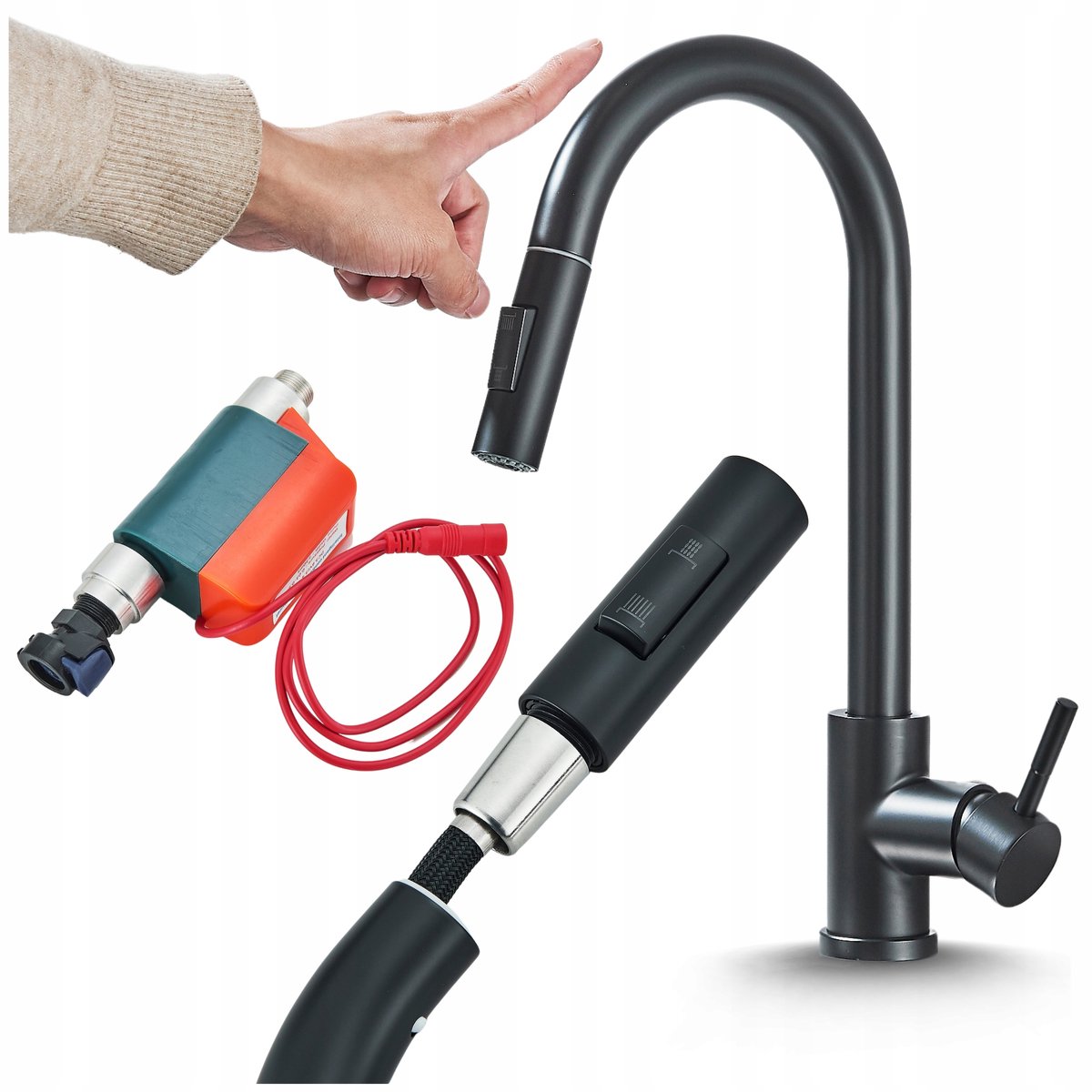 Merkloze Zwarte Keukenkraan met Sensor en Uittrekbare Spuit – Hygiënisch & Praktisch