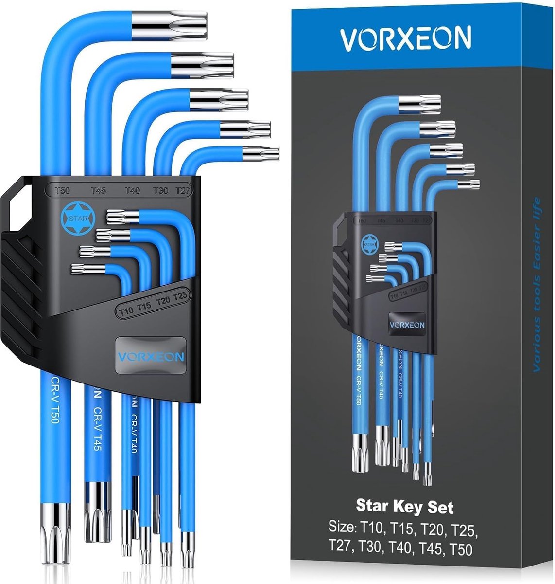 Hex sleutelset T10-T50 - Cr-V staal - 9-delig met opberghouder - ideaal voor fiets en auto onderhoud - ShopVlot